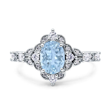 Art Deco Oval Engagement Ring Simulated Aquamarine CZ 925 Sterling Silver Wholesale